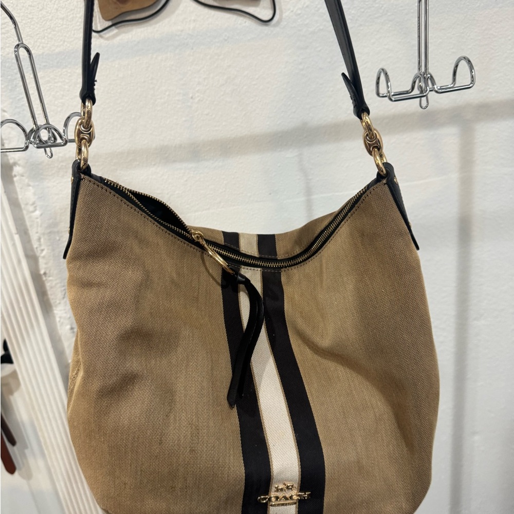 Coach Tan and Black Shoulder Bag with Hobo Style